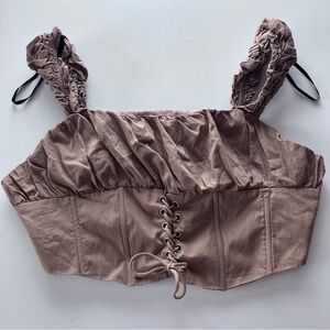 Forever 21 Lace-Up Ruched Taupe Corset Crop Top Women’s Size Medium